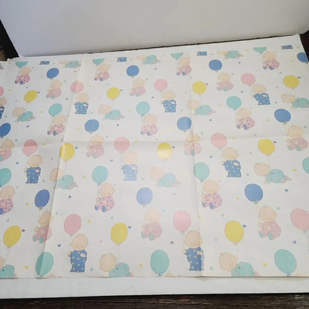 Vintage 90s 1991 Hallmark Cartoon Baby Balloons Baby Shower Gift Wrap